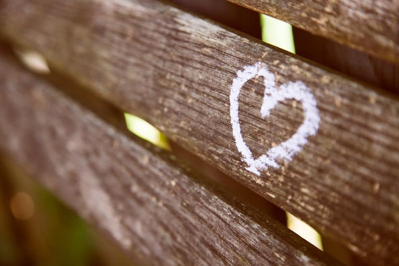 heart drawn on bench